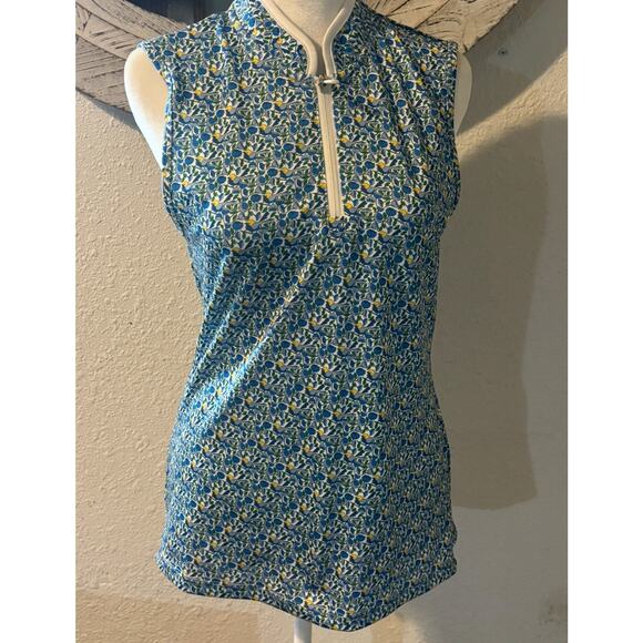 Tory Burch Tops - Tory Burch Sport Sleeveless Top S EUC Blue Chicadee Pattern